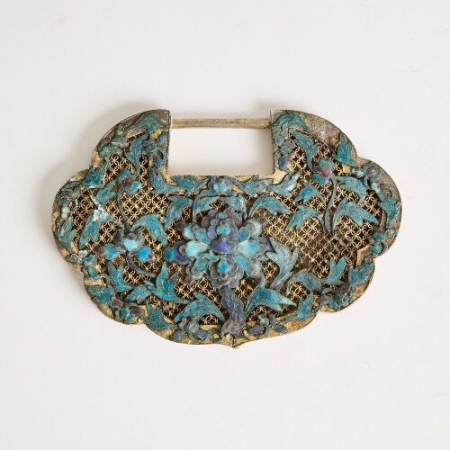 A Chinese Late Qing Dynasty Enameled Metal-silver 'Floral' Lock Plaque