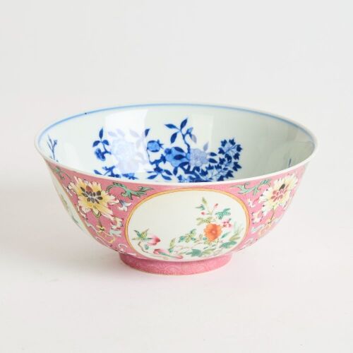 A Chinese Ruby-ground Famille-rose 'Floral' Bowl