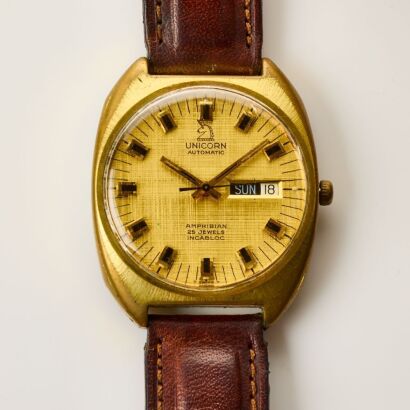 Gold Plated, 36mm Unicorn Amphibian Automatic Day / Date Wristwatch, circa 1960's
