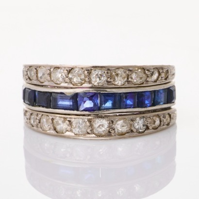 Art Deco, 18ct White Gold / Platinum, 1.20ct Sapphire / 1.00ct Ruby / 0.70ct Diamond Flip Ring