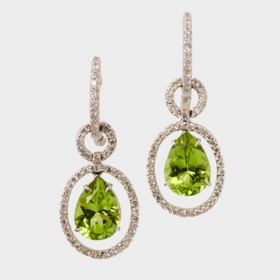 18ct White Gold, 4.60ct Peridot / .70ct Diamond Drop Earrings