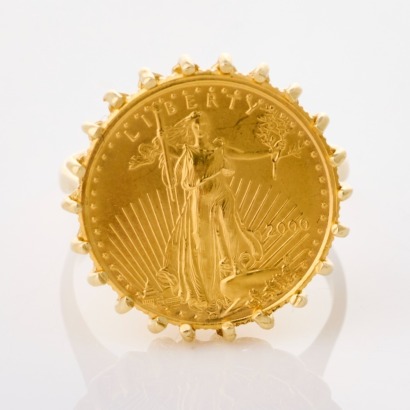 14ct Yellow Gold, $5 Gold Eagle Coin Dress Ring