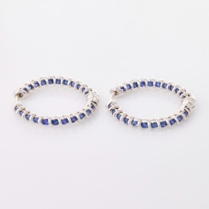 18ct White Gold, 1.75ct Sapphire Hoop Earrings