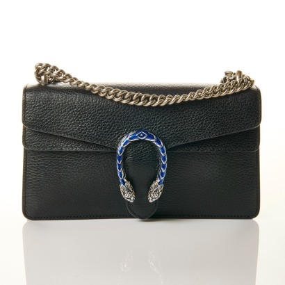 Gucci, Nero Calfskin Electric Blue Enamel Small Dionysus Bag