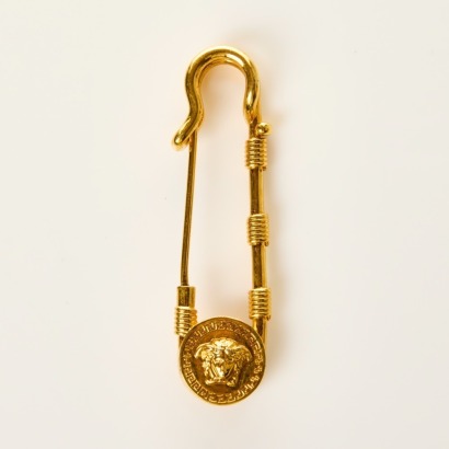 Versace, Safety Pin Medusa Brooch with Box