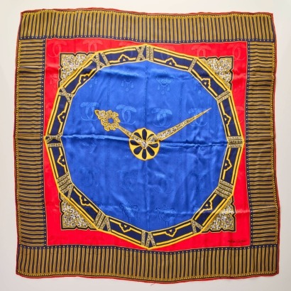 Cartier, Navy & Red 100% Silk Scarf with Box