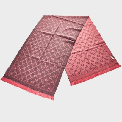 Gucci, Pink GG Monogram 100% Wool Scarf