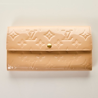Louis Vuitton, Rose Florentine Monogram Vernis Sarah Wallet with Box