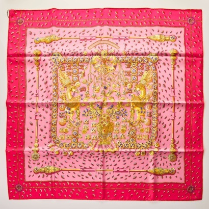 Herm&egrave;s, 'Tresors Retrouves 90' 100% Silk Scarf with Box - Near new