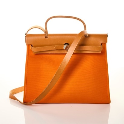 Herm&egrave;s Orange/Jaune d'Or Toile Militaire & Natural Vache Hunter Verso Herbag Zip 31 Bag