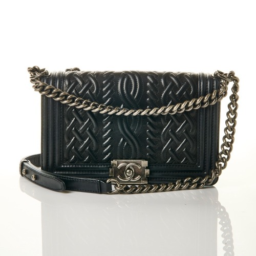Chanel, Black Embossed Lambskin Leather Medium Celtic Boy Bag