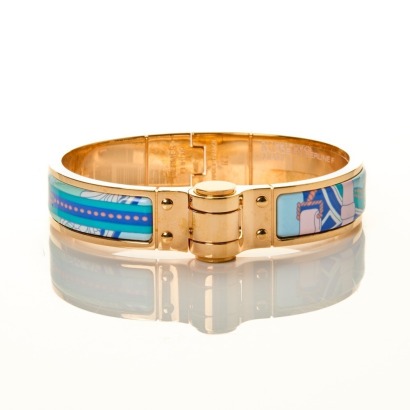 Herm&egrave;s, Ballade En Berline Hinged Enamel Bracelet with Box - Near new