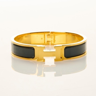 Herm&egrave;s, Black Clic H Bracelet with Box