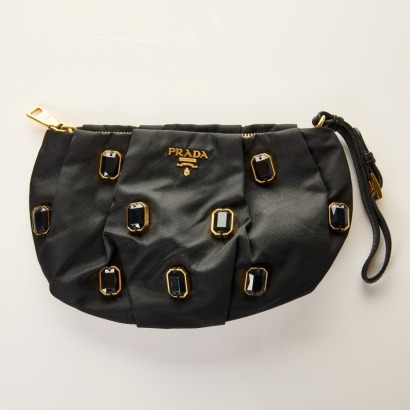 Prada, Tessuto Pietre Black Jewelled Wristlet