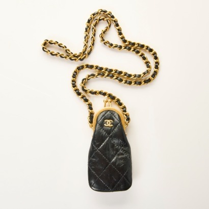 Chanel, Black Quilted CC Lipstick Bag