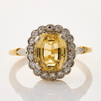 18ct Yellow Gold / Platinum, 2.24ct Yellow Topaz / .27ct Diamond Ring