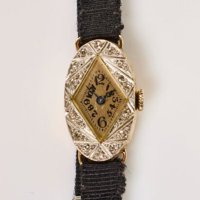 Yellow Gold /Platinum, 13.5mm Diamond Antique OMEGA Hand-wound Wristwatch, circa 1923
