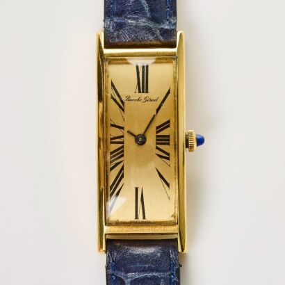 18ct Yellow Gold, 17mm Bueche Girod Elongated Tank Style Wristwatch, circa 1970's