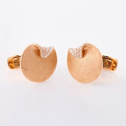 14ct Rose Gold, Modern, .33ct Diamond Set Leaf Shaped Cufflinks