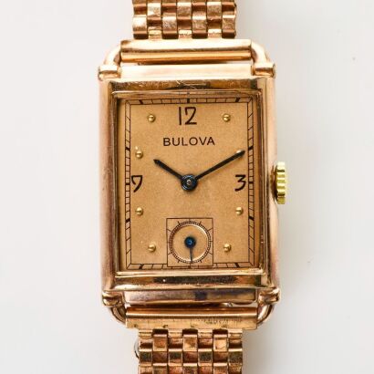14ct Filled Rose Gold, Bulova, Art Deco Revival Wristwatch, circa 1950s