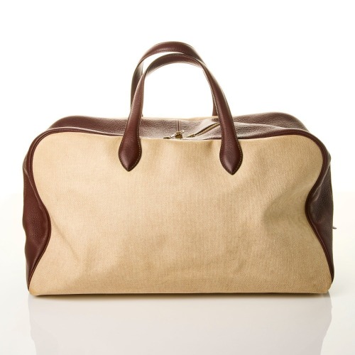 Herm&egrave;s, Natural Toile H & Marron Taurillon Clemence Victoria 50