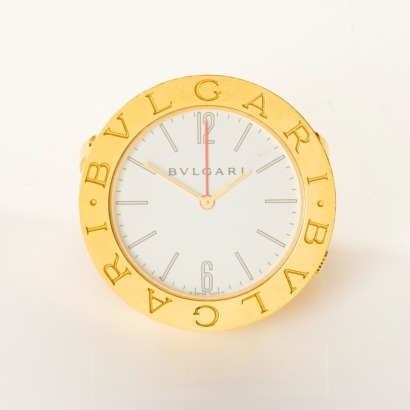 Gold Plated, 37mm BVLGARI Quartz Desk Alarm Clock, circa 1990 - 2000