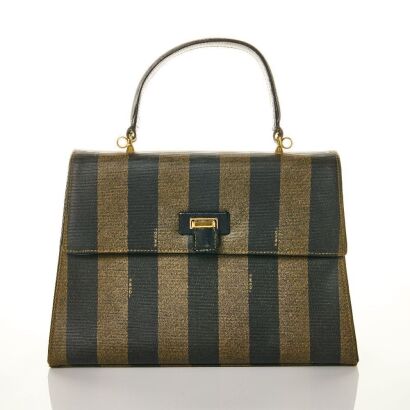 Fendi, Vintage Pequin Top Handle Tobacco Bag