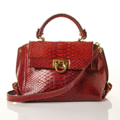 A Salvatore Ferragamo Sofia Satchel Red Python Bag