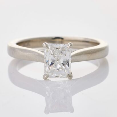Platinum, 1.04ct Radiant Cut Diamond / .07ct Diamond Ring, GIA certified