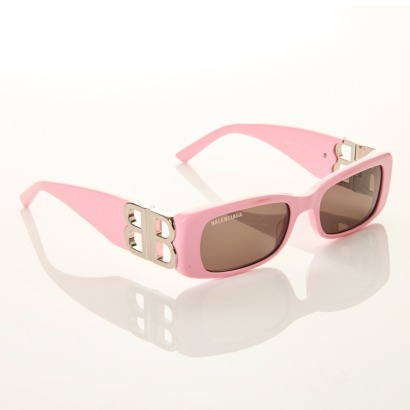 Balenciaga, Pink Rectangular Sunglases with Case