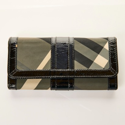 Burberry, Black Beat Check Nylon / Leather Penrose Continental Wallet