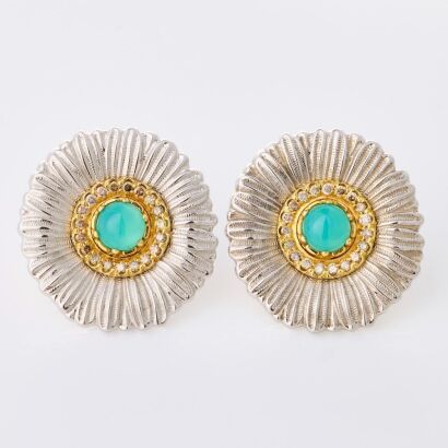 Buccellati, Daisy Gold-plated / Sterling Silver, Agate / Diamond Earrings