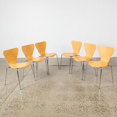 A Set of Six Arne Jacobsen Style Plywood Formed Chairs