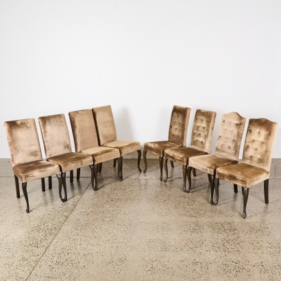 A Set of Eight Velvet and Charcoal Wash Dining Chairs
