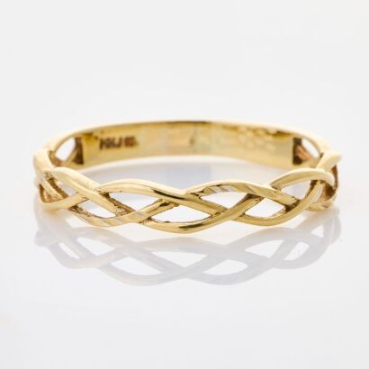 10ct Yellow Gold, Braided Design Dress Ring, SIze S