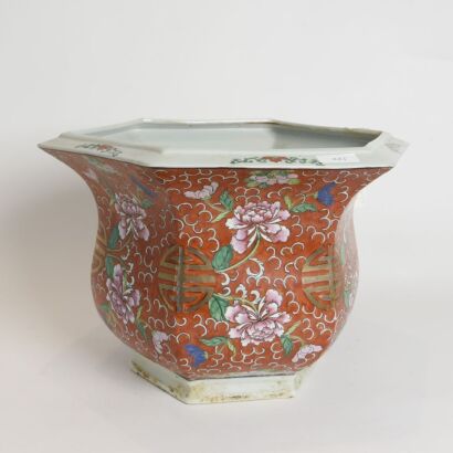 A Large Chinese Famille-rose Hexagonal Pot