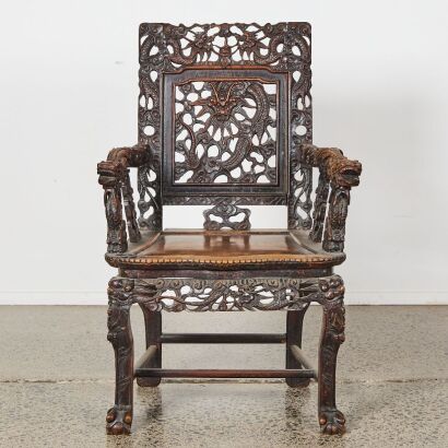 A Chinese 19th Century Wood &lsquo;Dragon&rsquo; Armchair