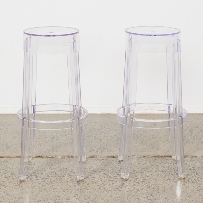 A Pair of Replica Kartell Ghost Bar Stools