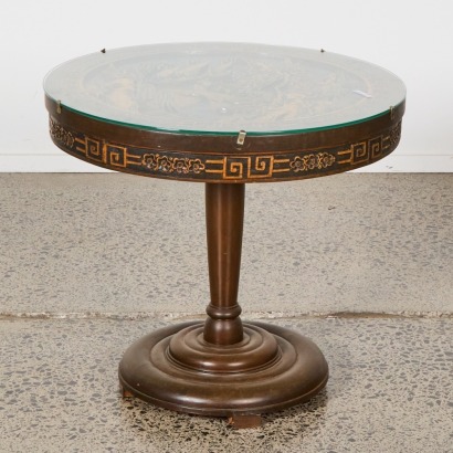 A Chinese Late 19th To Early 20th Century Carved Landscape Round Table with Glass Top