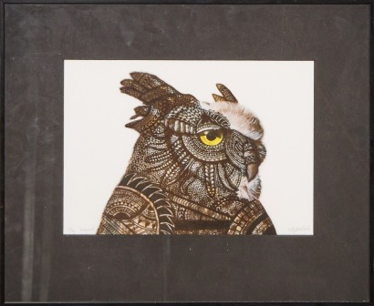 A Framed Print of an Owl, Signed and Edition