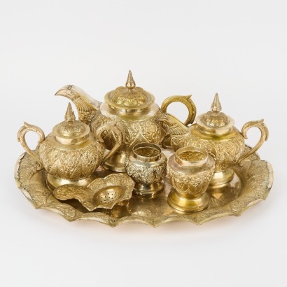 An Ornate Embossed Antique 7-Piece Tea Service