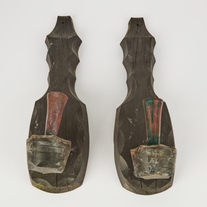 A Pair of Chunky Hand-Carved Mid-Century Wall Candelabras