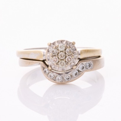 18ct / 9ct White Gold, .40ct Diamond Ring / Diamond Band Set