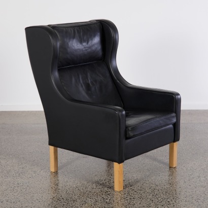 A Wing Back Leather Armchair by Mogens Hansen In The Style of Borge Mogensen, Denmark