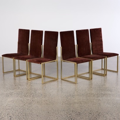 A Suite of Six High Back Chocolate Suede Dining Chairs Willy Rizzo, Italy c.1970s