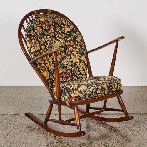 An Ercol Grandfather Rocking Chair Fleur De Lis Carving Model 316