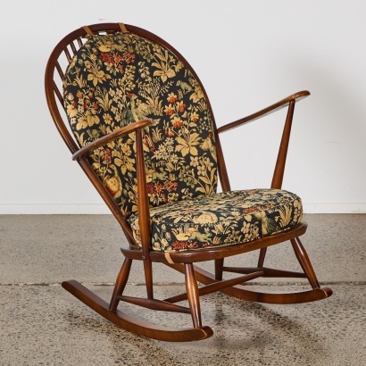 An Ercol Grandfather Rocking Chair Fleur De Lis Carving Model 316