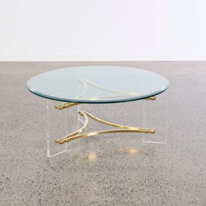 A Vintage Charles Hollis Jones Brass And Lucite Coffee Table, USA