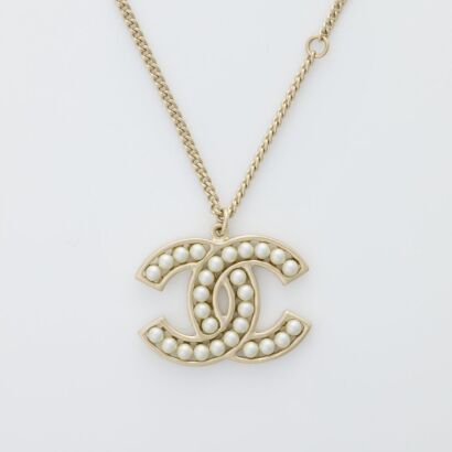 Chanel, CC Logo & Faux Pearl Pendant Necklace with Box
