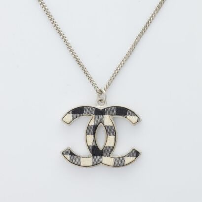 Chanel, CC Logo & Check Pattern Necklace with Box